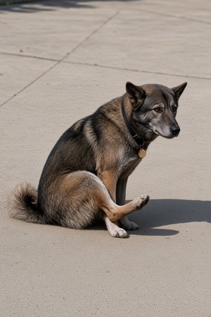 a dog dragging and scooting its bottom on a road